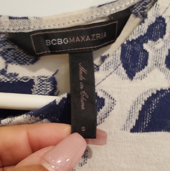 BCBGMaxAzria peplum sleeveless with zipper navy and ivory top - Picture 3 of 4